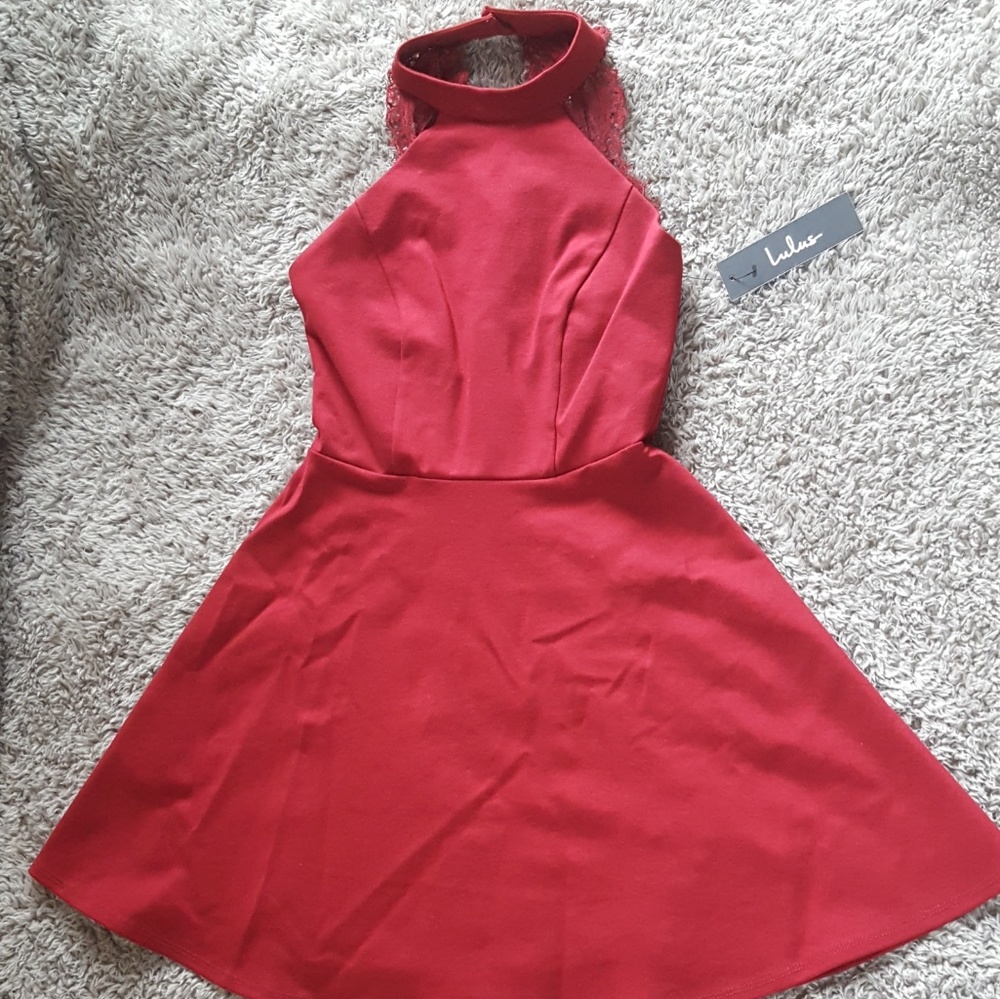 Red formal dress with lace detailing-New With Tags